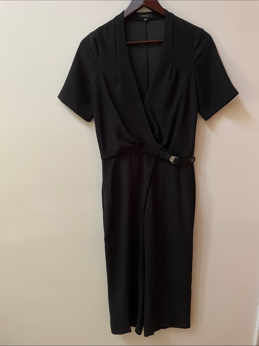 RW&CO. Black Wrap Jumpsuit with Side Buckle